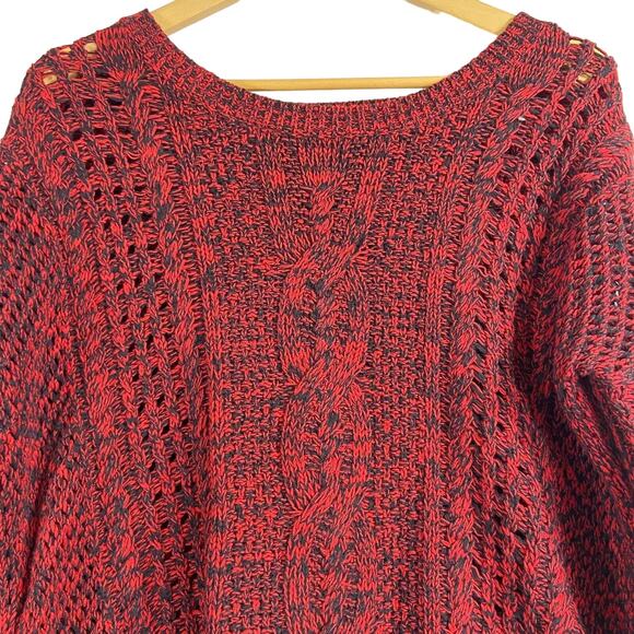 Express Sweater Cable Knit Women Sz S Red Black Oversized Slouchy Long Sleeve - Picture 2 of 10